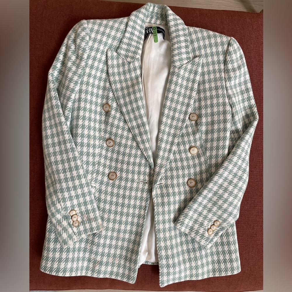 Zara Mint Green and White Textured Jacket